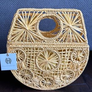 NWT House of Harlow 1960 Yellow Handwoven Raffia Bohemian Clutch